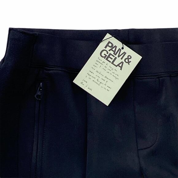 Pam & Gela Front Slit Fitted Track Pants Womens Size Small Solid Black Pull On - Picture 4 of 5